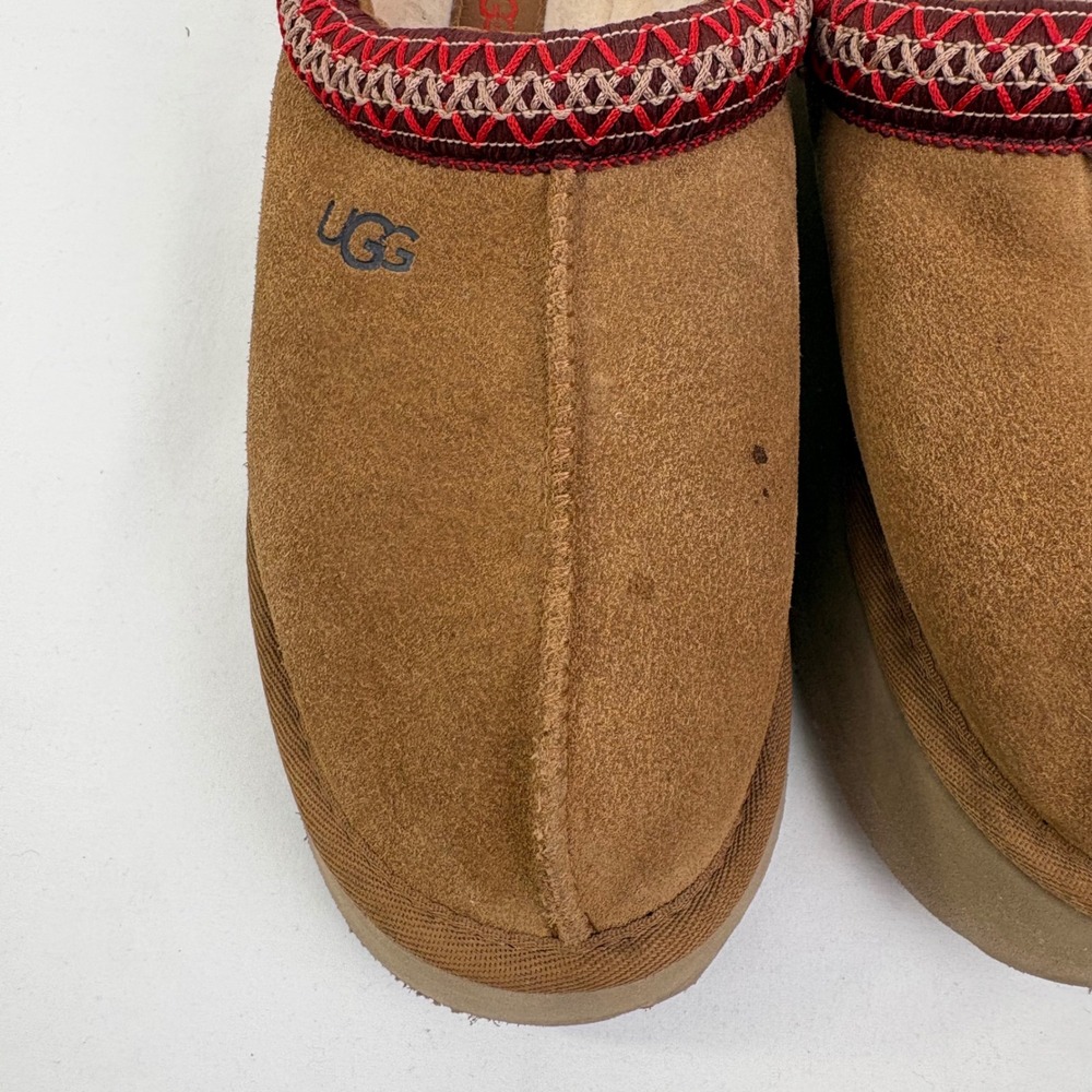 UGG Women's Tazz Suede Platform Slippers Clogs Chestnut Sheepskin Size 6 - Picture 6 of 12